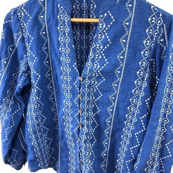 Zara Cotton Embroidered Blouse Top Sz XS Oversized Beach Fisherman Coastal - Picture 6 of 8